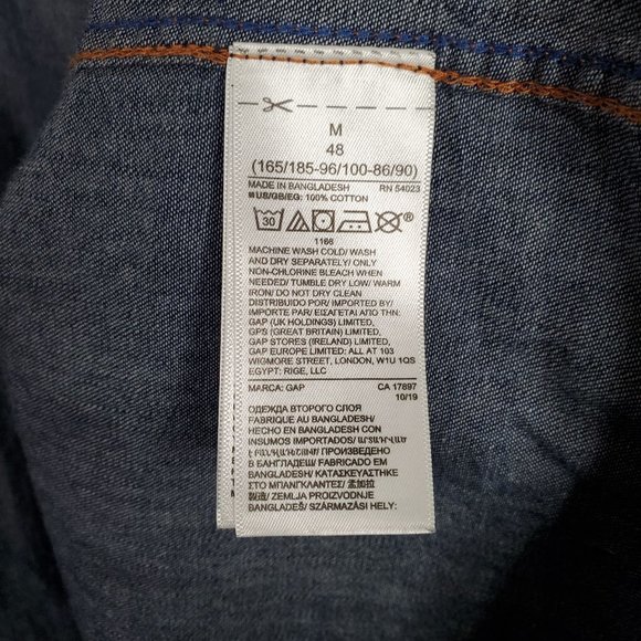 Gap Mens Size M Shirt Untucked Fit Denim Chambray Dark Wash Long Sleeve Cotton - Picture 6 of 9